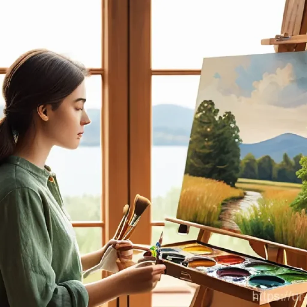 자기 돌봄을 위한 즐거운 취미 찾기 - **Prompt 1: Serene Moment of Artistic Expression**
"A young woman in her late twenties, with a w...