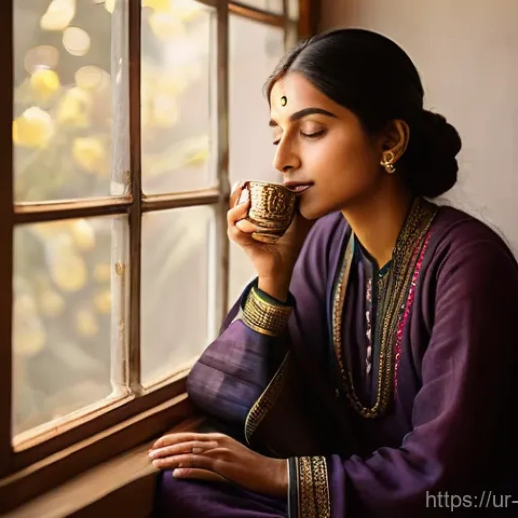 자기 돌봄을 위한 정서적 지원 찾기 - **Prompt 1: Inner Peace Through Self-Care**
"A serene portrait of a young Pakistani woman, appro...