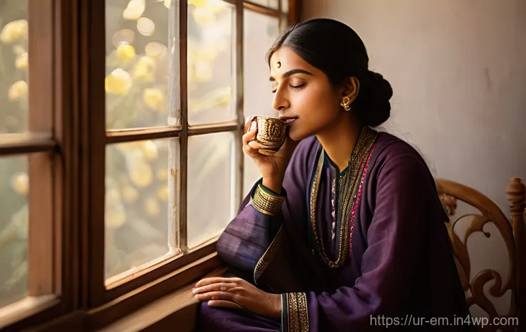 자기 돌봄을 위한 정서적 지원 찾기 - **Prompt 1: Inner Peace Through Self-Care**
"A serene portrait of a young Pakistani woman, appro...