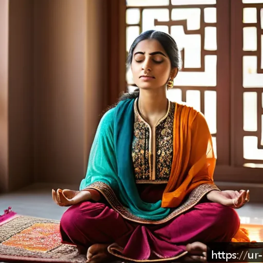 자기 돌봄과 자존감의 관계 - A serene scene depicting a young South Asian woman practicing meditation in a peaceful indoor settin...