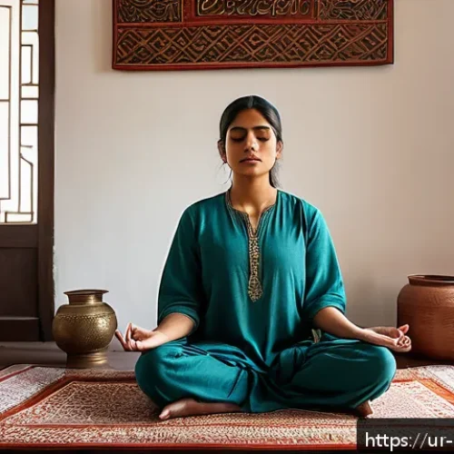 Home 31 자기 돌봄과 사회적 고립 예방 - A serene morning scene of a young South Asian woman practicing meditation in a traditional Pakistani...